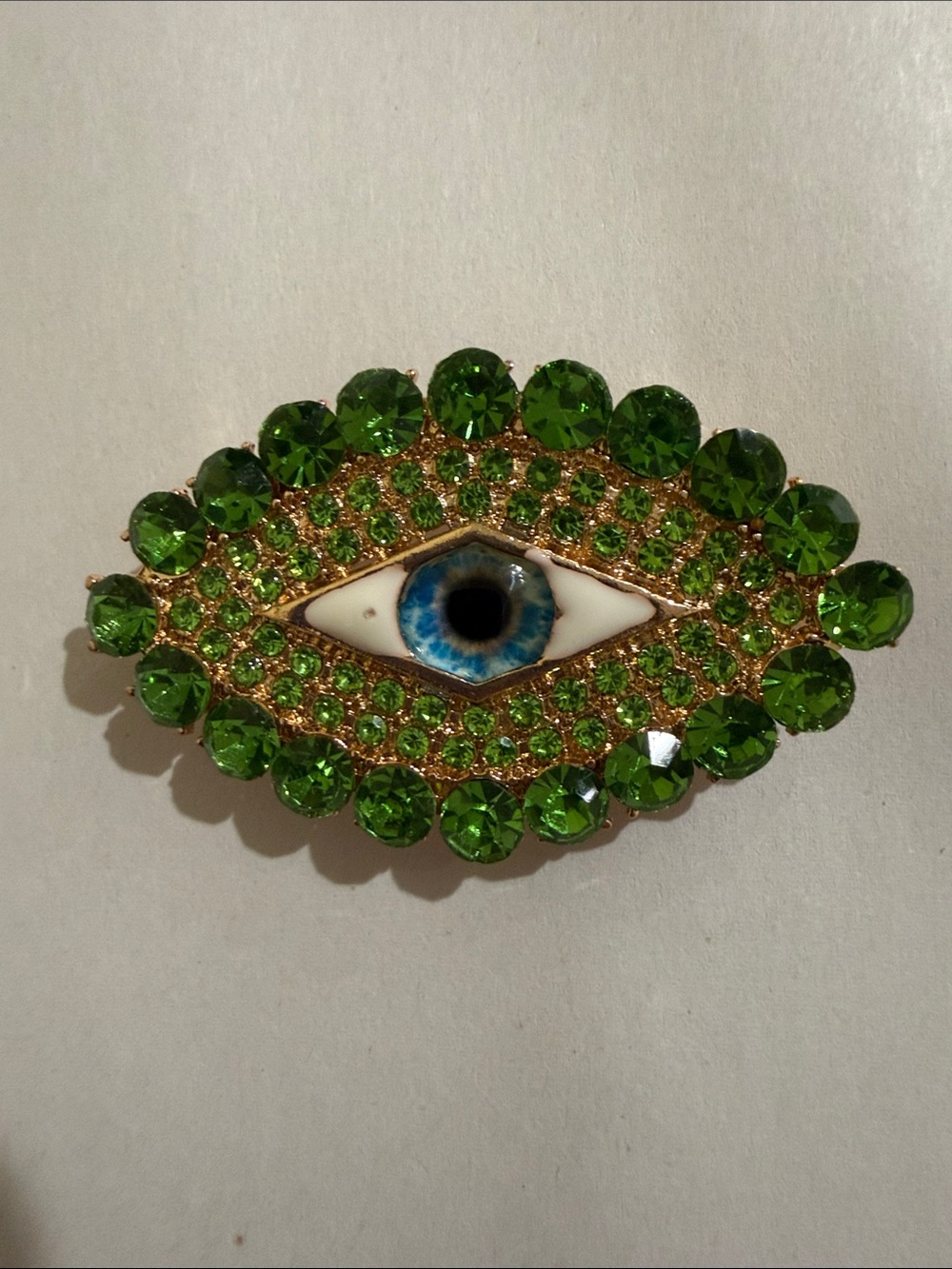 Green Crystal Evil Eye Brooch with Blue Center - Fashion Accent
